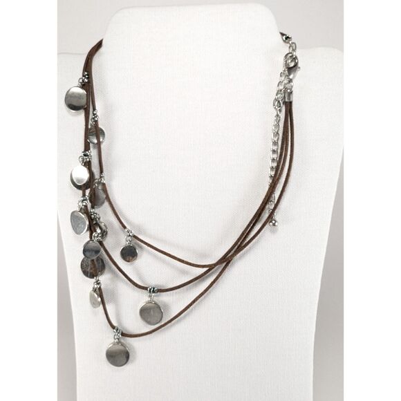 Chico's Multi Strand Disc's on Leather Necklace - Picture 9 of 11